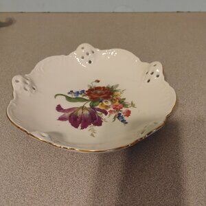 Rosenthal Germany Iris Pattern Pierced Porcelain Candy Dish Vintage